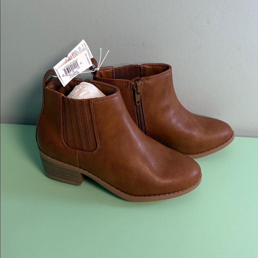 Old Navy Brown Heeled Girl Ankle Boots, Girls Size 13 Fall Faux Leather Booties